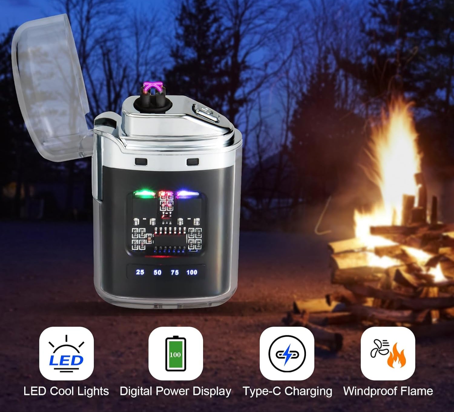 endendedor electrico, linterna, cargador usb